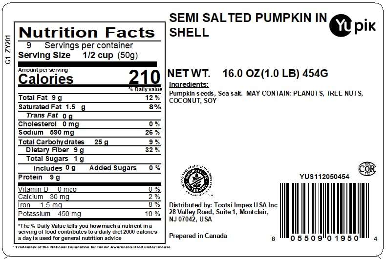 Yupik Semi-Salted Pumpkin Seeds, In Shell, 1 lb (16 oz), Gluten-Free, Kosher, Vegan, Lightly Seasoned with Sea Salt, Plant-Based Protein, Source of Fiber, Healthy Snacks - Image 2